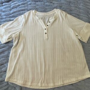 Cream Ribbed Henley Top